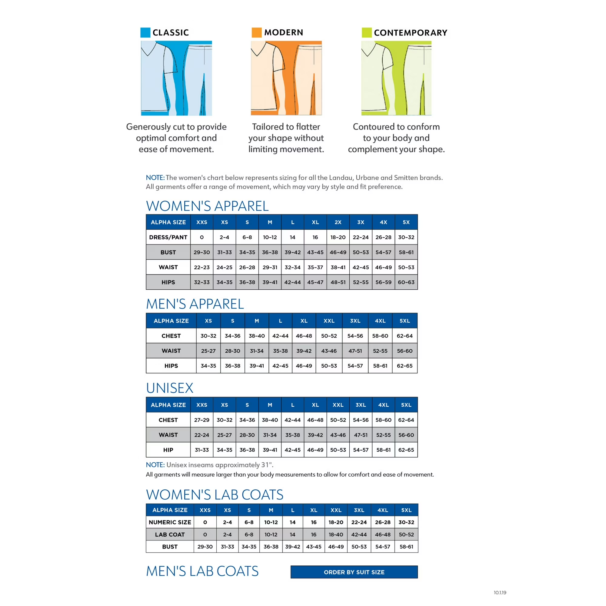 Size chart for Filipina Sanitaria Moderna con Cuello en V para Mujer